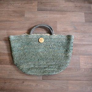 New Woven Straw Summer Beach Tote Sage Green Heavy Duty Tote